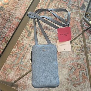 kate spade light blue pebbled leather polly phone crossbody bag